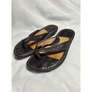 Born Brown Leather Braided Thong Sandals Comfort Casual Flats Women's Size 7‎